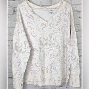 Athleta Coaster Luxe V-Neck Sweatshirt Agate Paisley Cream Stretch Oversized